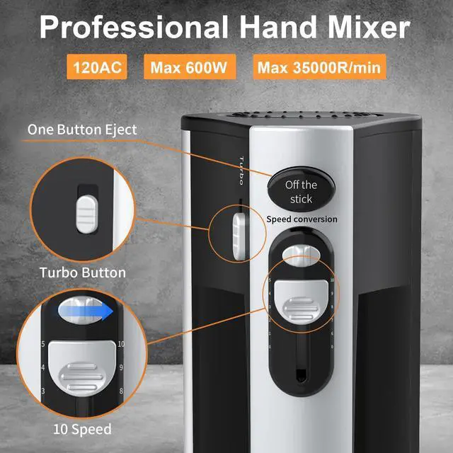 Alt view image 2 of 7 - 600W Electric Hand Mixer Kitchen Handheld Mixer 10 Speed Powerful with Turbo for Baking Cake Lightweight & Personal Electric Mixer with Egg Baking Beaters Dough Hooks, Whipping Mixing Cookies