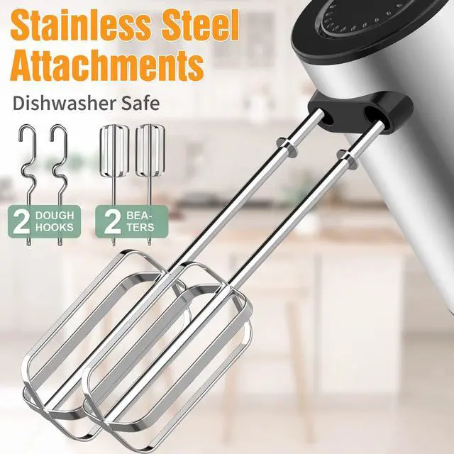 Alt view image 5 of 7 - 600W Electric Hand Mixer Kitchen Handheld Mixer 10 Speed Powerful with Turbo for Baking Cake Lightweight & Personal Electric Mixer with Egg Baking Beaters Dough Hooks, Whipping Mixing Cookies