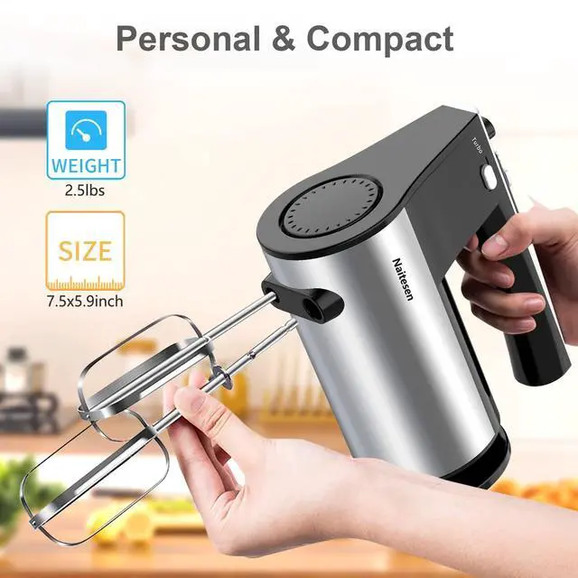 Alt view image 6 of 7 - 600W Electric Hand Mixer Kitchen Handheld Mixer 10 Speed Powerful with Turbo for Baking Cake Lightweight & Personal Electric Mixer with Egg Baking Beaters Dough Hooks, Whipping Mixing Cookies