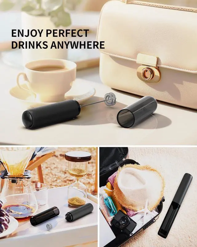 Alt view image 5 of 7 - CIRCLE JOY Rechargeable Milk Frother Hanheld, Dual Coil Whisk Head Electric Coffee Frother, Portable Hand Frother Wand Drink Mixer for Matcha Lattes Cappuccino, Kitchen Gifts, Black