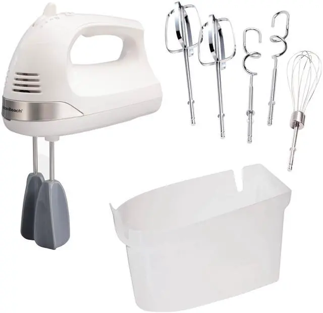 Main image of Hamilton Beach 6-Speed Electric Hand Mixer with Whisk, Dough Hooks and Easy Clean Beaters, Powerful 275 Watt Motor, Snap-On Storage Case, White