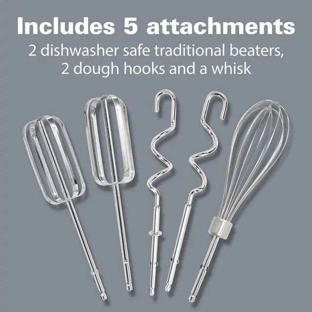 Alt view image 3 of 7 - Hamilton Beach 6-Speed Electric Hand Mixer with Whisk, Traditional Beaters, Dough Hooks, Snap-On Storage Case, 275 Watts, Red