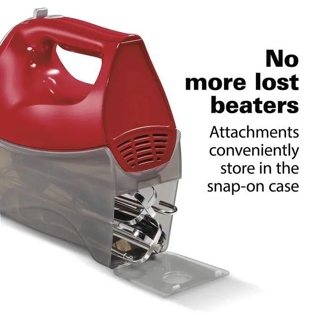 Alt view image 4 of 7 - Hamilton Beach 6-Speed Electric Hand Mixer with Whisk, Traditional Beaters, Dough Hooks, Snap-On Storage Case, 275 Watts, Red