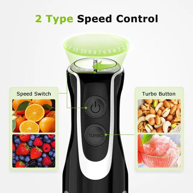 Alt view image 4 of 7 - Bonsenkitchen 4-in-1 Immersion Blender Handheld with Food Processor, 12 Speeds Hand Blender with Turbo Mode, Stainless Steel Blade, Egg Whisk, Beaker & Chopper Bowl, Stick Mixer for Smoothie, Puree