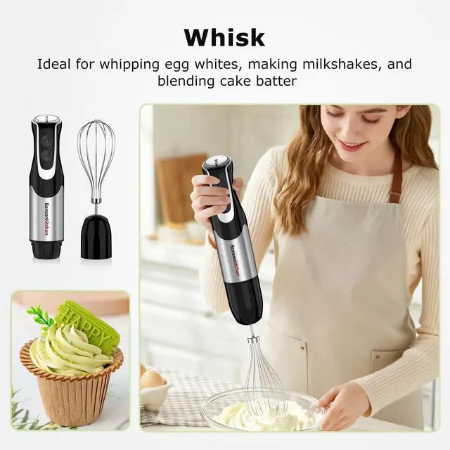 Alt view image 6 of 7 - Bonsenkitchen 4-in-1 Immersion Blender Handheld with Food Processor, 12 Speeds Hand Blender with Turbo Mode, Stainless Steel Blade, Egg Whisk, Beaker & Chopper Bowl, Stick Mixer for Smoothie, Puree