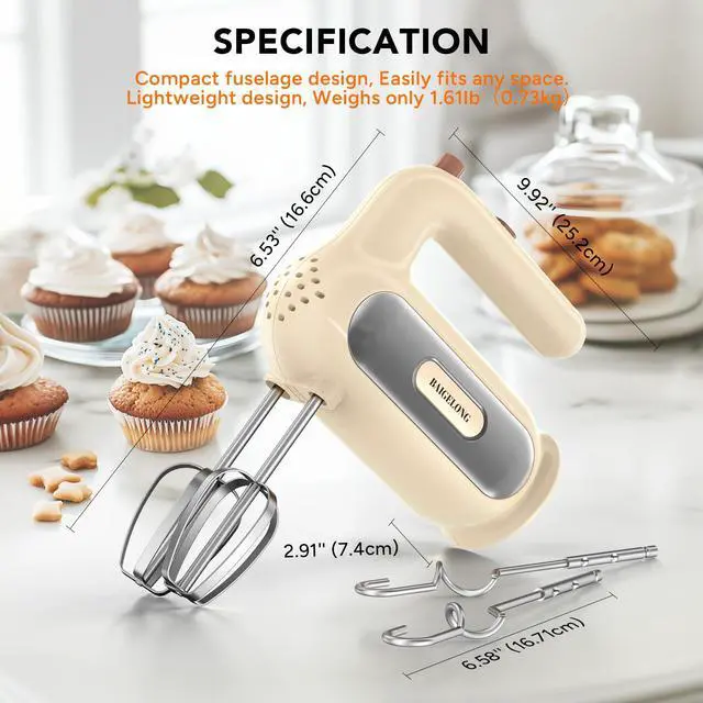 Alt view image 5 of 7 - Hand Mixer Electric, 5-Speed Small Handheld Mixer, 2* (Dough Hooks & Beaters) Food Blender, Kitchen Blender for Baking, Cream, Cookies, 304 Dishwasher Safe