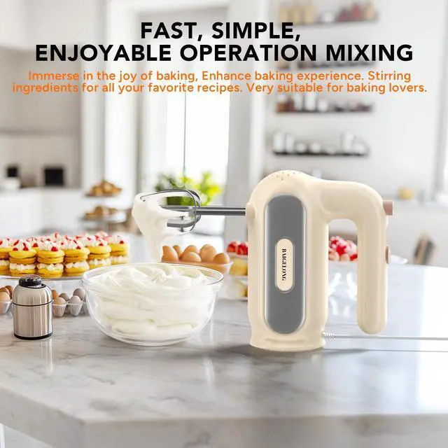 Alt view image 7 of 7 - Hand Mixer Electric, 5-Speed Small Handheld Mixer, 2* (Dough Hooks & Beaters) Food Blender, Kitchen Blender for Baking, Cream, Cookies, 304 Dishwasher Safe