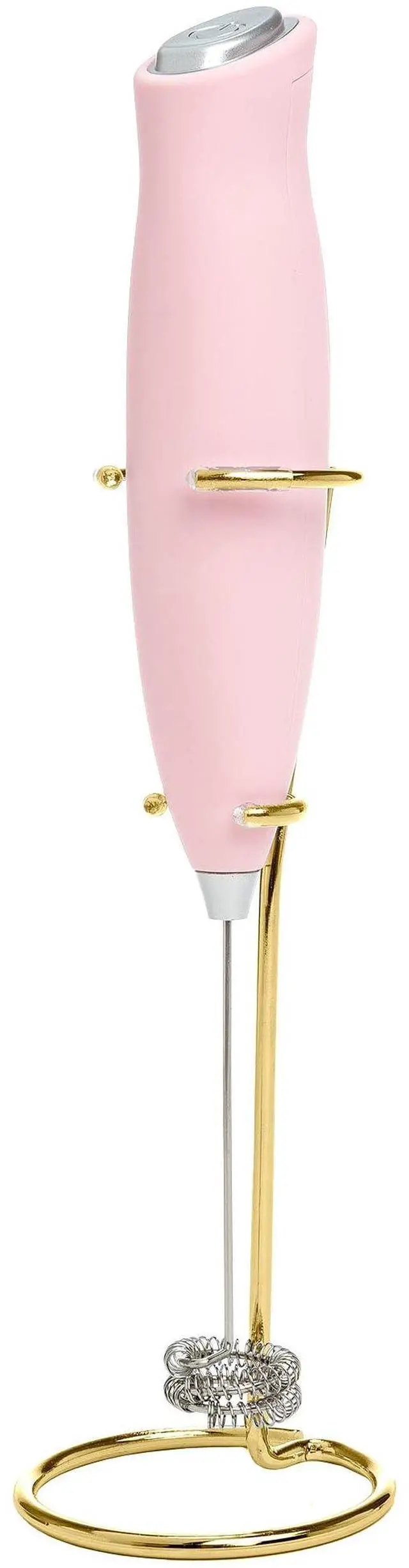 Main image of Paris Hilton Electric Handheld Milk Frother with Double Coil Head Whisk and Gold Metal Stand, Battery Powered (2 AA Batteries Required but Not Included), Pink