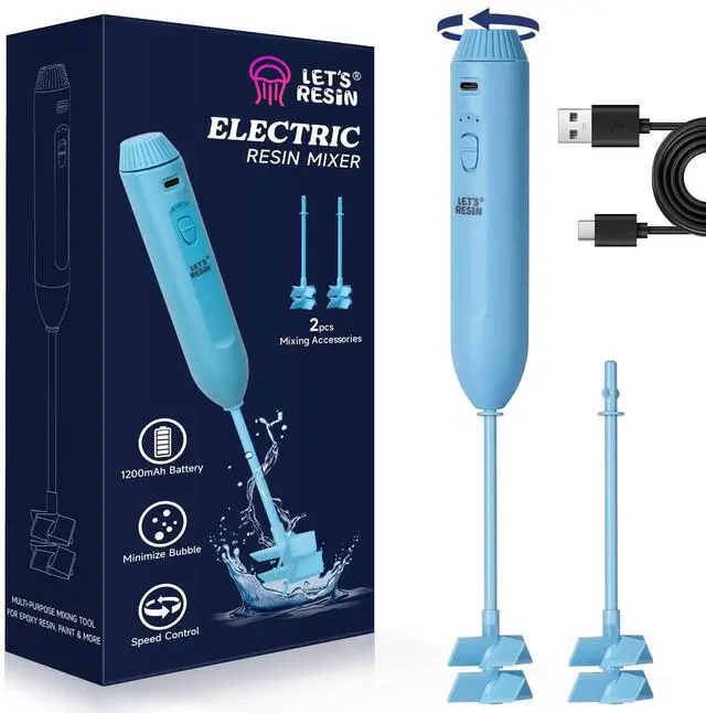 Main image of LET'S RESIN Upgraded Resin Mixer Electric, Double Mixing Effect & Speed Control Handheld Epoxy Mixer with Minimizing Bubbles, Rechargeable Resin Supplies for Resin,Liquid Silicone, Molds, Soap Making