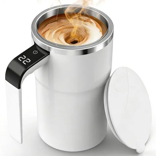 Main image of Self Stirring Coffee Mug, Electric Auto Mixing Cup for Coffee & Protein Shakes, Rechargeable, 13 oz White, Perfect for Office & Home Use
