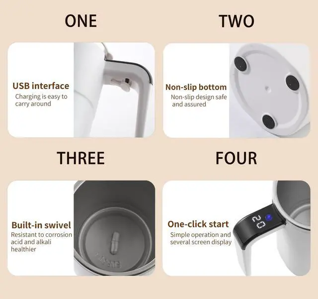 Alt view image 5 of 7 - Self Stirring Coffee Mug, Electric Auto Mixing Cup for Coffee & Protein Shakes, Rechargeable, 13 oz White, Perfect for Office & Home Use