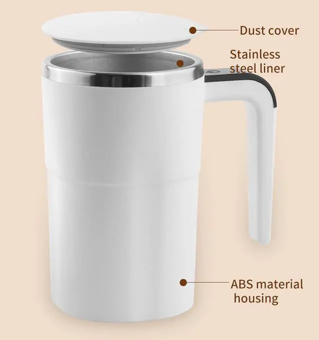 Alt view image 7 of 7 - Self Stirring Coffee Mug, Electric Auto Mixing Cup for Coffee & Protein Shakes, Rechargeable, 13 oz White, Perfect for Office & Home Use