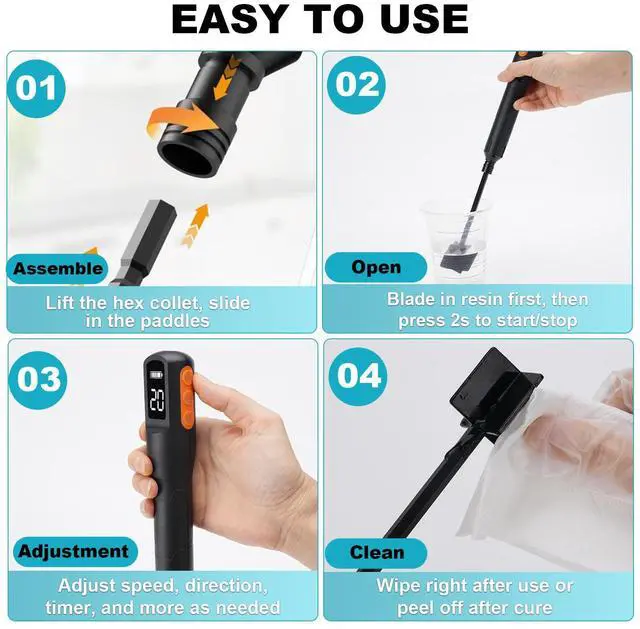 Alt view image 6 of 6 - Keway Resin Mixer, 3 Speeds Epoxy Resin Supplies Electric - Smart Timer Mode Free Your Hands Minimize Bubbles, Epoxy Resin Mixing Tools with 4 Paddles for DIY Crafts, Jewelry Making, Paint, Silicone