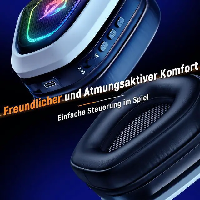 Alt view image 4 of 6 - Ozeino 2.4GHz Wireless Gaming Headset for PC, Ps5, Ps4 - Lossless Audio USB & Type-C Ultra Stable Gaming Headphones with Flip Microphone, 40-Hr Battery Gamer Headset for Switch, Laptop, Mobile, Mac