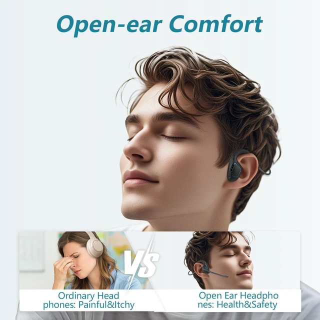 Alt view image 2 of 7 - Bluetooth Headset with Microphone, Open Ear Headphones with Mic | Wireless Headset w/ Noise Cancelling Mic for Phone PC Computer, Light & Comfortable for Office Meeting Home Working-10 Hrs