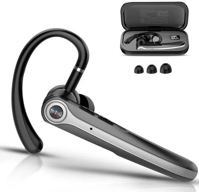 Main image of Atheewon Bluetooth Headset, Wireless Bluetooth Earpiece with ENC Noise Canceling Mic, 120Hrs Talk Single-Ear Headphones, LED Display, IPX7, V5.4 Hand-Free Earphone for Business/Trucker/Driver, Black
