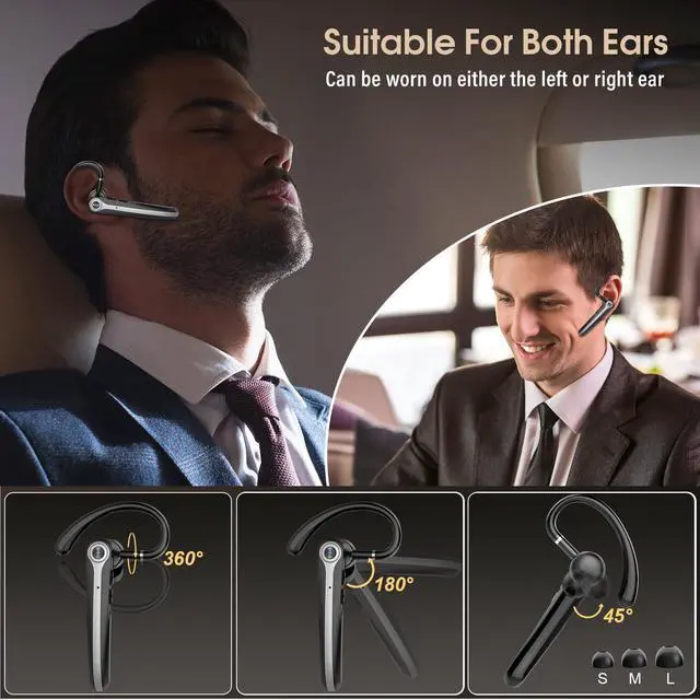 Alt view image 5 of 7 - Atheewon Bluetooth Headset, Wireless Bluetooth Earpiece with ENC Noise Canceling Mic, 120Hrs Talk Single-Ear Headphones, LED Display, IPX7, V5.4 Hand-Free Earphone for Business/Trucker/Driver, Black