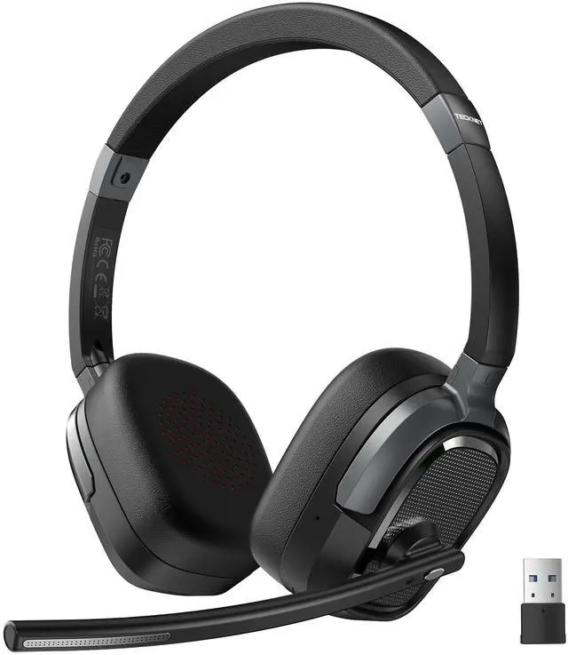 Main image of Wireless Headset with Mic for Work, V6.0 Bluetooth Headset with AI Noise-Cancelling Microphone & USB-A Dongle, 50H Playtime & Mute, On-Ear Headphones for PC, Laptop, Phone, Office & Trucker