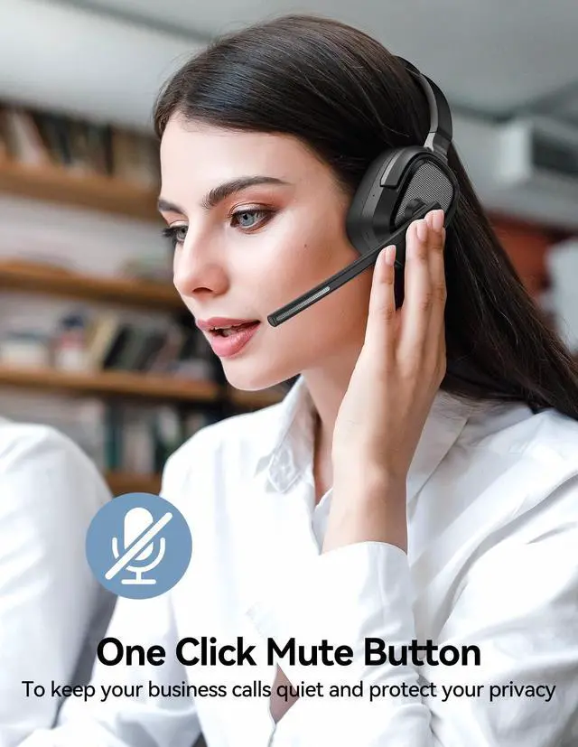 Alt view image 5 of 7 - Wireless Headset with Mic for Work, V6.0 Bluetooth Headset with AI Noise-Cancelling Microphone & USB-A Dongle, 50H Playtime & Mute, On-Ear Headphones for PC, Laptop, Phone, Office & Trucker