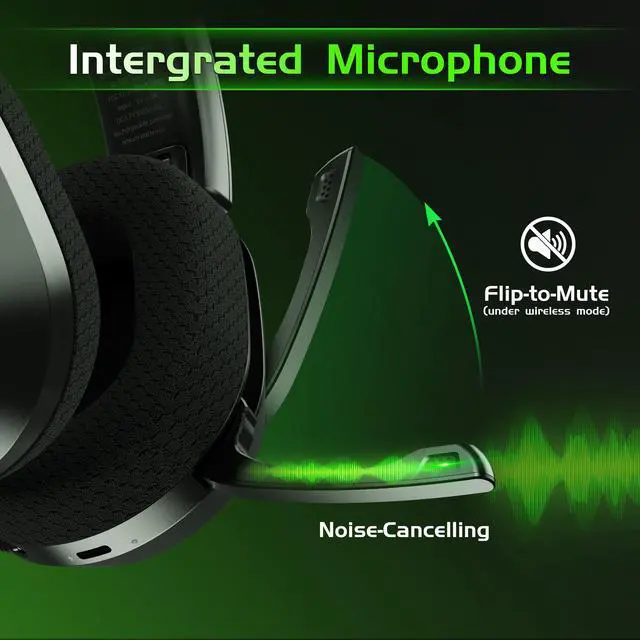 Alt view image 4 of 7 - Gvyugke Wireless Gaming Headset for Xbox Series X/S, Xbox One, PS5, PC, Mac, Bluetooth 6.0 Gaming Headphones with Flip-to-Mute Noise-Canceling Mic, Foldable, 3D Surround Sound, 45H Battery - Black