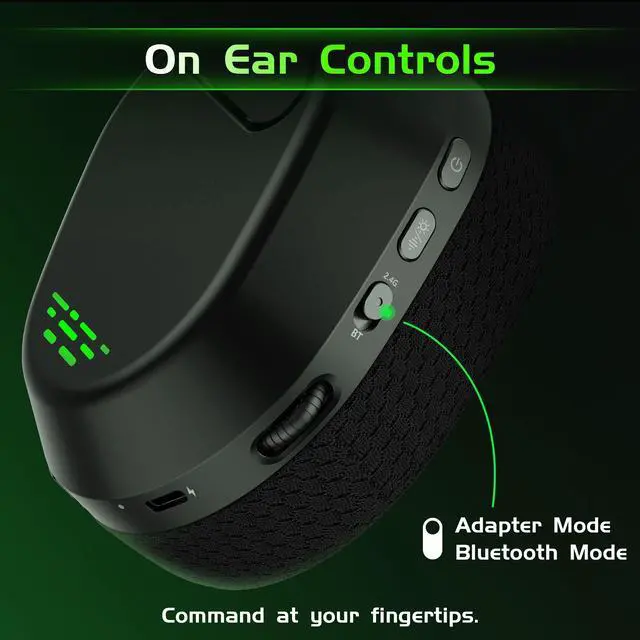 Alt view image 7 of 7 - Gvyugke Wireless Gaming Headset for Xbox Series X/S, Xbox One, PS5, PC, Mac, Bluetooth 6.0 Gaming Headphones with Flip-to-Mute Noise-Canceling Mic, Foldable, 3D Surround Sound, 45H Battery - Black