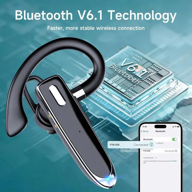 Alt view image 5 of 7 - MOZC Bluetooth Headset Single Ear Business Earbuds, Bluetooth 6.1 Wireless Headphones with Mic,Earbuds with 800mAh Charging Case,100H Standby Time Bluetooth Earpiece,Earphones for Work,Trucker,Office