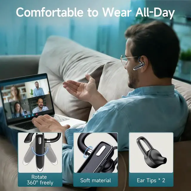 Alt view image 6 of 7 - MOZC Bluetooth Headset Single Ear Business Earbuds, Bluetooth 6.1 Wireless Headphones with Mic,Earbuds with 800mAh Charging Case,100H Standby Time Bluetooth Earpiece,Earphones for Work,Trucker,Office