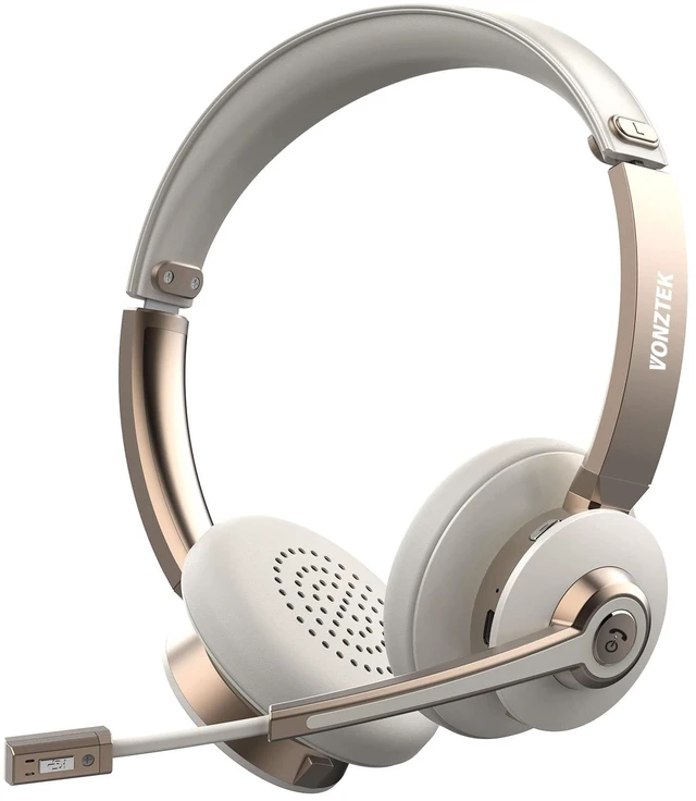 Main image of Bluetooth Headset with Microphone, Wireless Headphones with Noise Cancelling Mic, 26hrs talktime, On Ear Headphones with Mic Mute for Mac/Laptop/Zoom/Teams/Call Center/Office/Home Gold
