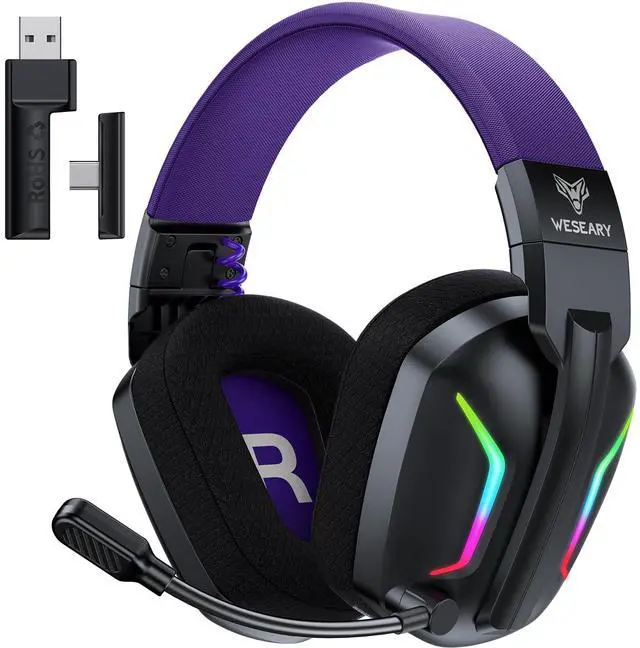 Main image of WESEARY Wireless Gaming Headset for PS5, PS4, PC, Laptop, Mac & Switch, Dual Low-Latency 2.4GHz USB/Type-C, Bluetooth Gaming Headphones with ENC Mic for Gamecube, 3D Stereo,Colorful Light, 50H Power