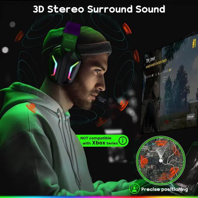 Alt view image 3 of 7 - WESEARY Wireless Gaming Headset for PS5, PS4, PC, Laptop, Mac & Switch, Dual Low-Latency 2.4GHz USB/Type-C, Bluetooth Gaming Headphones with ENC Mic for Gamecube, 3D Stereo,Colorful Light, 50H Power
