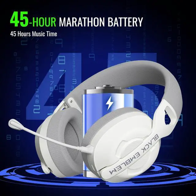 Alt view image 2 of 7 - Black Emblem X2 Wireless Gaming Headset, 2.4GHz Gaming Headphones with Mic, Bluetooth 5.4, 50H Battery, Breathable Earcups, Lightweight Wireless Headset for PC/PS5/PS4/Switch