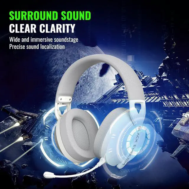 Alt view image 4 of 7 - Black Emblem X2 Wireless Gaming Headset, 2.4GHz Gaming Headphones with Mic, Bluetooth 5.4, 50H Battery, Breathable Earcups, Lightweight Wireless Headset for PC/PS5/PS4/Switch