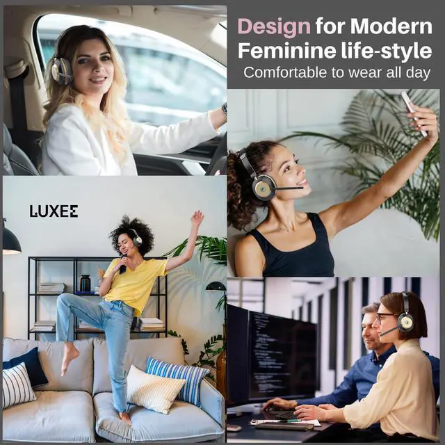 Alt view image 6 of 7 - LUXEE Wireless Headset with Mic - Noise Cancelling Bluetooth Headphones for Truckers, Zoom & Computer - V5.3 Long Battery Life Single-Ear Wireless Headphone for Office, Home & Driving