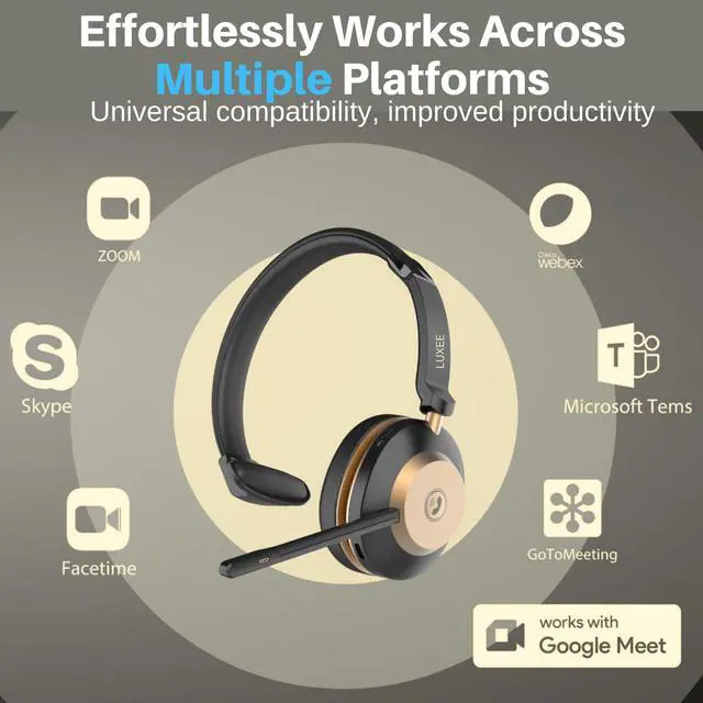 Alt view image 7 of 7 - LUXEE Wireless Headset with Mic - Noise Cancelling Bluetooth Headphones for Truckers, Zoom & Computer - V5.3 Long Battery Life Single-Ear Wireless Headphone for Office, Home & Driving