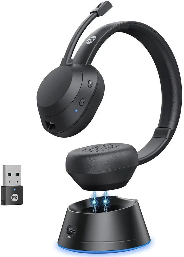Main image of FXWONTY Wireless Headset, Bluetooth Headphones with Mic(AI Noise Cancelling), 65 Hrs Working Time with USB Dongle, Wireless Headset with Mic for Work from Home/Computer/Laptop/PC/Android