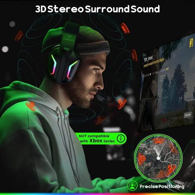 Alt view image 3 of 7 - WESEARY Wireless Gaming Headsets for PC, PS5, PS4, Switch, Mac, 2.4GHz Wireless Gaming Headphone with ENC Noise Canceling Microphone, Bluetooth 5.4, Cool Lighting, 50H Battery, 50mm Drivers