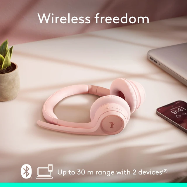 Alt view image 4 of 7 - Zone 300 Wireless Bluetooth Headset with Noise Canceling - Rose | Microphone, compatible with Windows, Mac, Chrome, Linux, iOS, iPadOS, Android