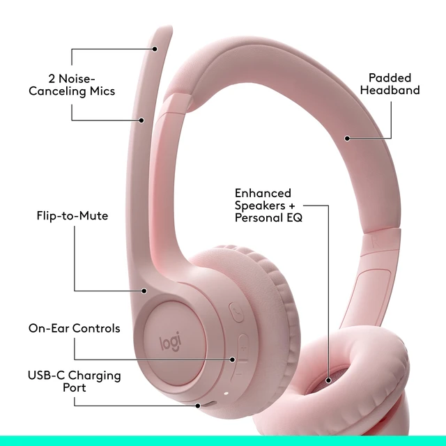 Alt view image 6 of 7 - Zone 300 Wireless Bluetooth Headset with Noise Canceling - Rose | Microphone, compatible with Windows, Mac, Chrome, Linux, iOS, iPadOS, Android