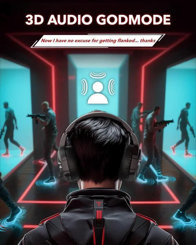 Alt view image 4 of 7 - BINNUNE Wireless Gaming Headset for PS5 PC, 120H Ultra-Long Battery, 2.4GHz & Bluetooth 5.3 Wireless Headphones with Noise Canceling Mic, 50mm Drivers, Comfort Over Ear Headphones, Black