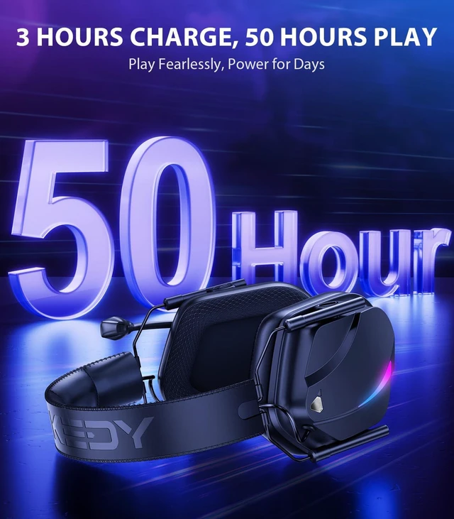 Alt view image 5 of 7 - Wireless Gaming Headset with Mic for PS5 PS4 PC Switch, 50H Battery | 250g Lightweight, 50mm Drivers & Virtual 7.1 Surround Sound, Noise-Canceling Mic, Bluetooth 5.4, RGB Gaming Headphone