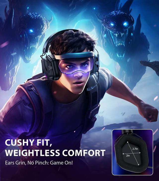 Alt view image 7 of 7 - Wireless Gaming Headset with Mic for PS5 PS4 PC Switch, 50H Battery | 250g Lightweight, 50mm Drivers & Virtual 7.1 Surround Sound, Noise-Canceling Mic, Bluetooth 5.4, RGB Gaming Headphone