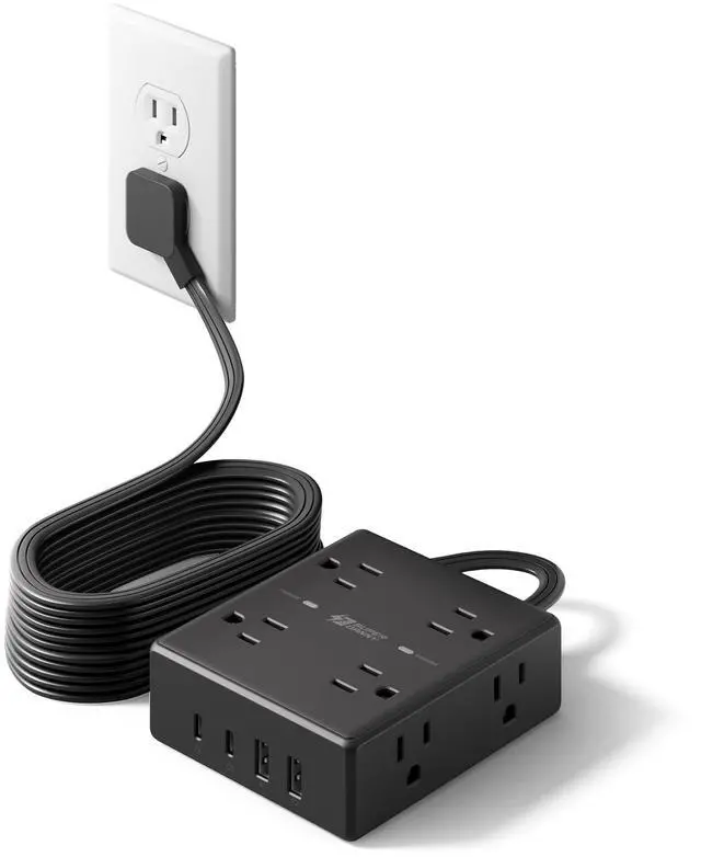 Main image of 15Ft Extension Cord with Multiple Outlets, Flat Plug Power Strip Surge Protector with 15 Ft Long Cord, 8 Outlet 4 USB Ports (2 USB C), Desk Charging Station for Home Office, College Dorm Room