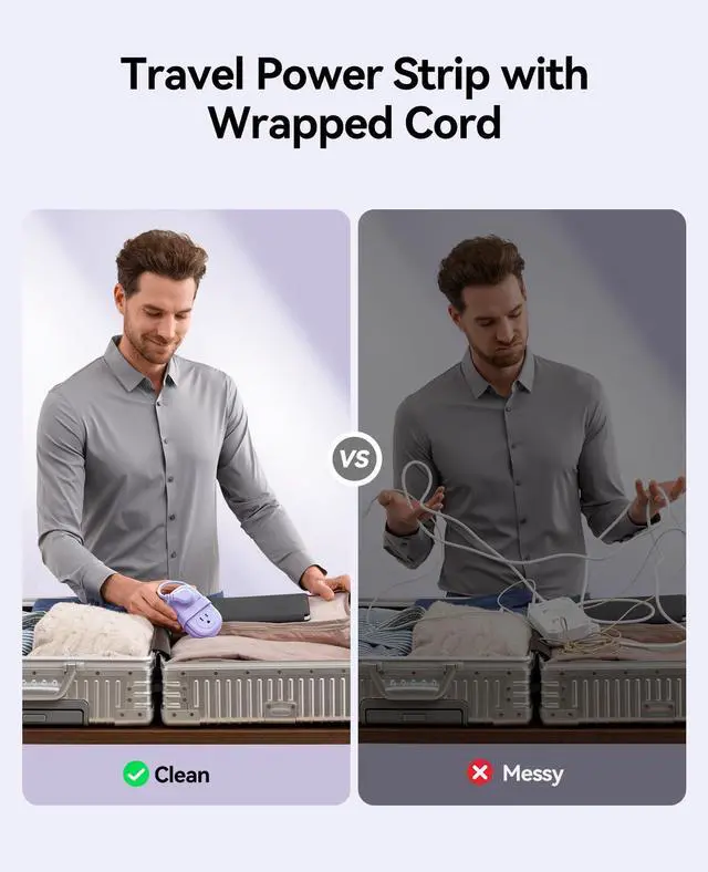 Alt view image 5 of 7 - ORICO 4FT Purple Travel Power Strip with 4 AC Outlets, 2 USB-A Ports, and 1 USB-C Port, 45° Flat Plug Extension Cord with Non Surge Protector for Travel/Home/Dorm/Office-AP3