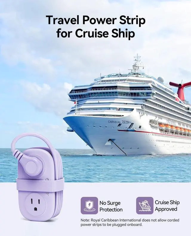 Alt view image 7 of 7 - ORICO 4FT Purple Travel Power Strip with 4 AC Outlets, 2 USB-A Ports, and 1 USB-C Port, 45° Flat Plug Extension Cord with Non Surge Protector for Travel/Home/Dorm/Office-AP3