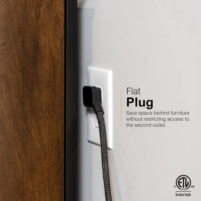 Alt view image 4 of 7 - GE UltraPro Adapt 5-Outlet Surge Protector with USB Ports, 2 USB-A Ports, 2.4A, 3ft Braided Cord Power Strip Surge Protector, 560 Joules, Black, 73777