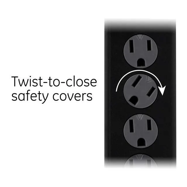 Alt view image 7 of 7 - GE 4-Outlet Surge Protector, 2 USB Ports, 6 Ft Power Cord, 450 Joules, Flat Plug, Twist to Lock Safety Covers, Automatic Shutdown Technology, Circuit Breaker, Warranty, UL Listed, Black, 37465