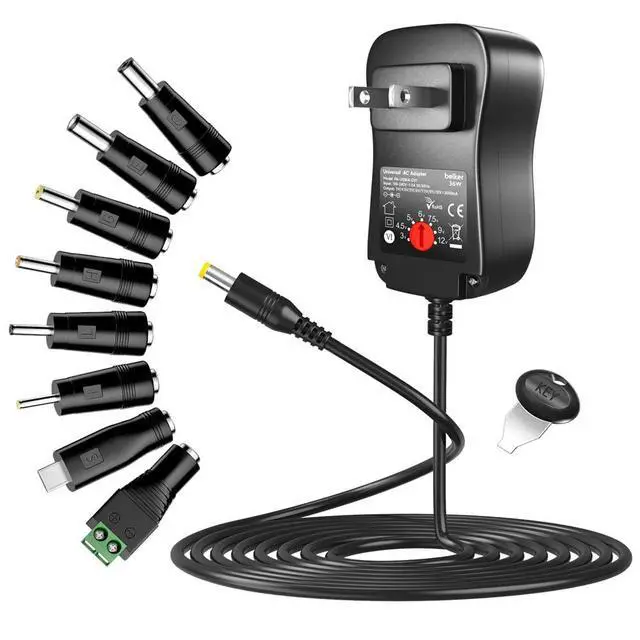 Main image of Belker 36W 3V 4.5V 5V 6V 7.5V 9V 12V Adjustable Voltage Universal AC/DC Adapter Power Supply for Household Electronics Security Camera Router LED Strip Light Keyboard Tablet - 3A 3000mA Max.