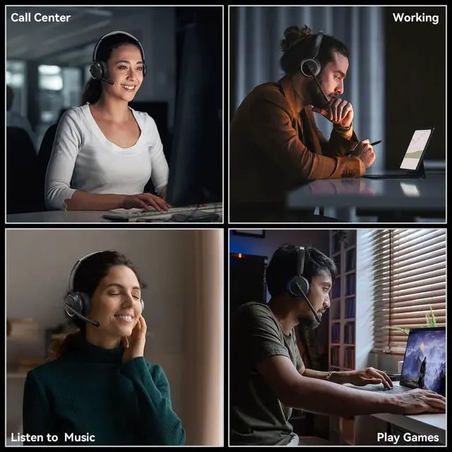 Alt view image 7 of 7 - Wireless Headset with Mic for Work, Bluetooth Headset with Microphone (Noise Cancelling & Mute Button), Wireless Headphones with Mic for Work from Home/Office/PC/Call Center/Computer/Laptop/Teams/Zoom