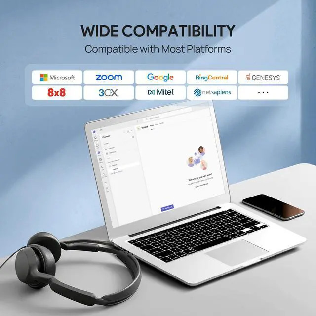 Alt view image 7 of 7 - Yealink UH42 USB-C/A Headset with Microphone for PC Computer, Wired Headset Teams Certified, Noise Cancelling Mic, in Line Control, Mute Button, Cable Length 7.05FT, All Day Comfort