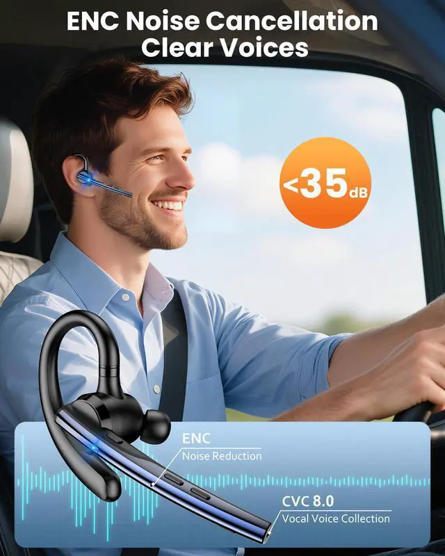 Alt view image 2 of 7 - Bluetooth Headset V5.1 72H Talk Time Dual Mic with Mute Button for Business, Wireless Hand-Free Bluetooth Earpiece with 500mAh Charging Case for Cell Phone Calls Trucker Driver Laptop